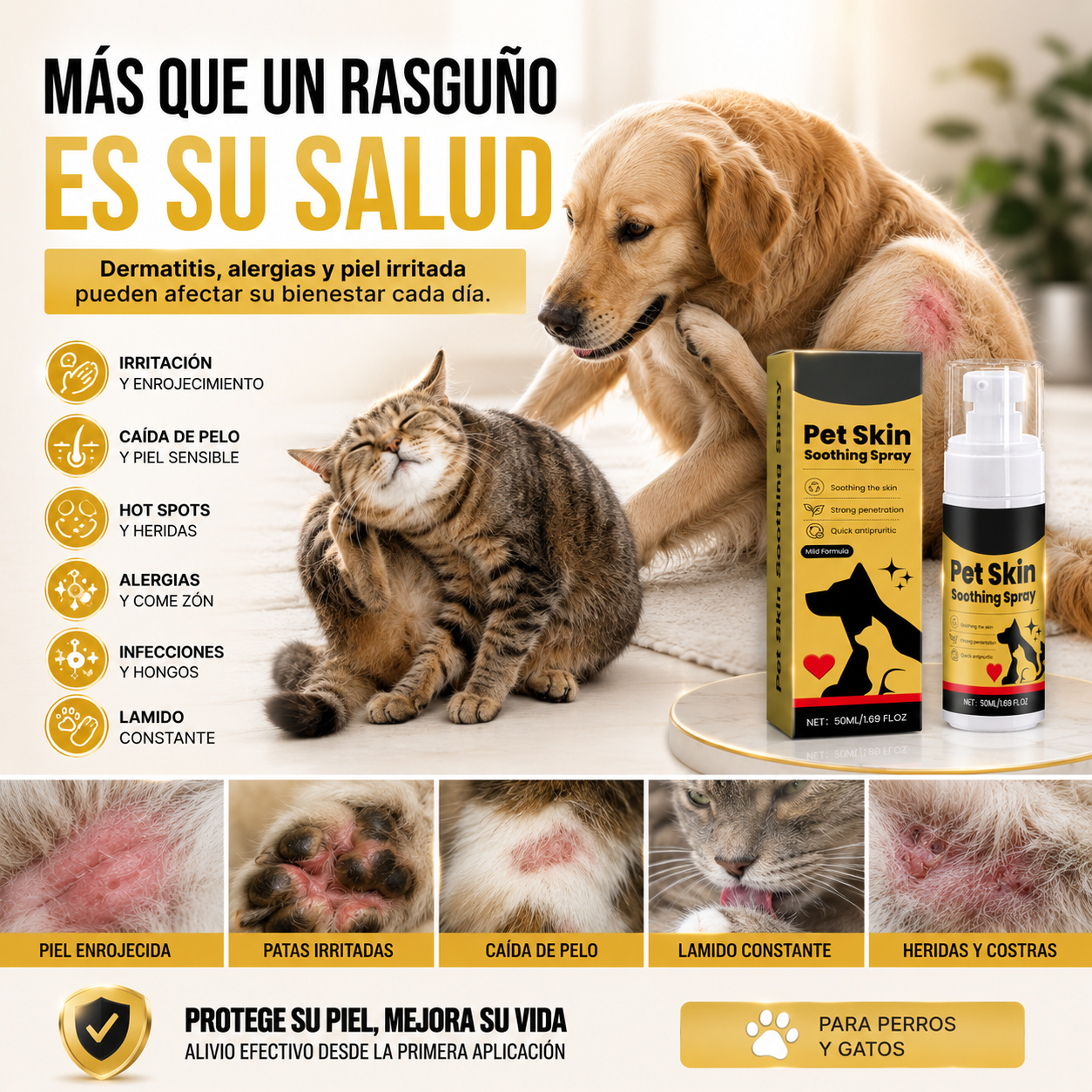 PetDerma – Spray Reparador para la Piel de Mascotas, Alivia Irritación y Favorece la Recuperación