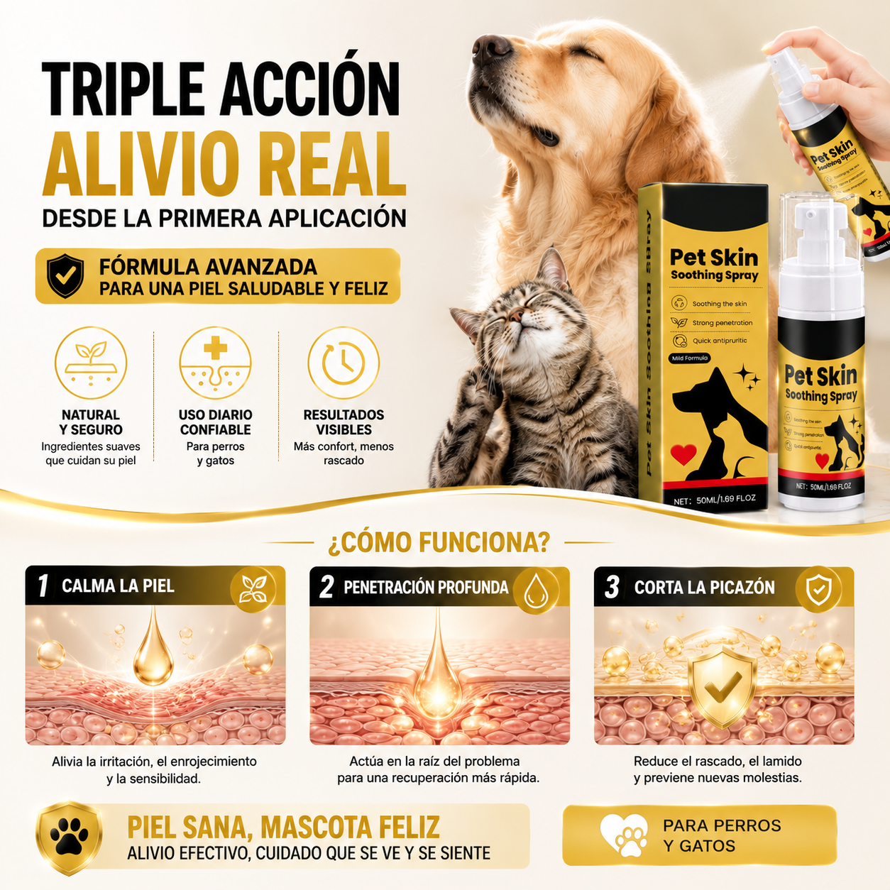 PetDerma – Spray Reparador para la Piel de Mascotas, Alivia Irritación y Favorece la Recuperación