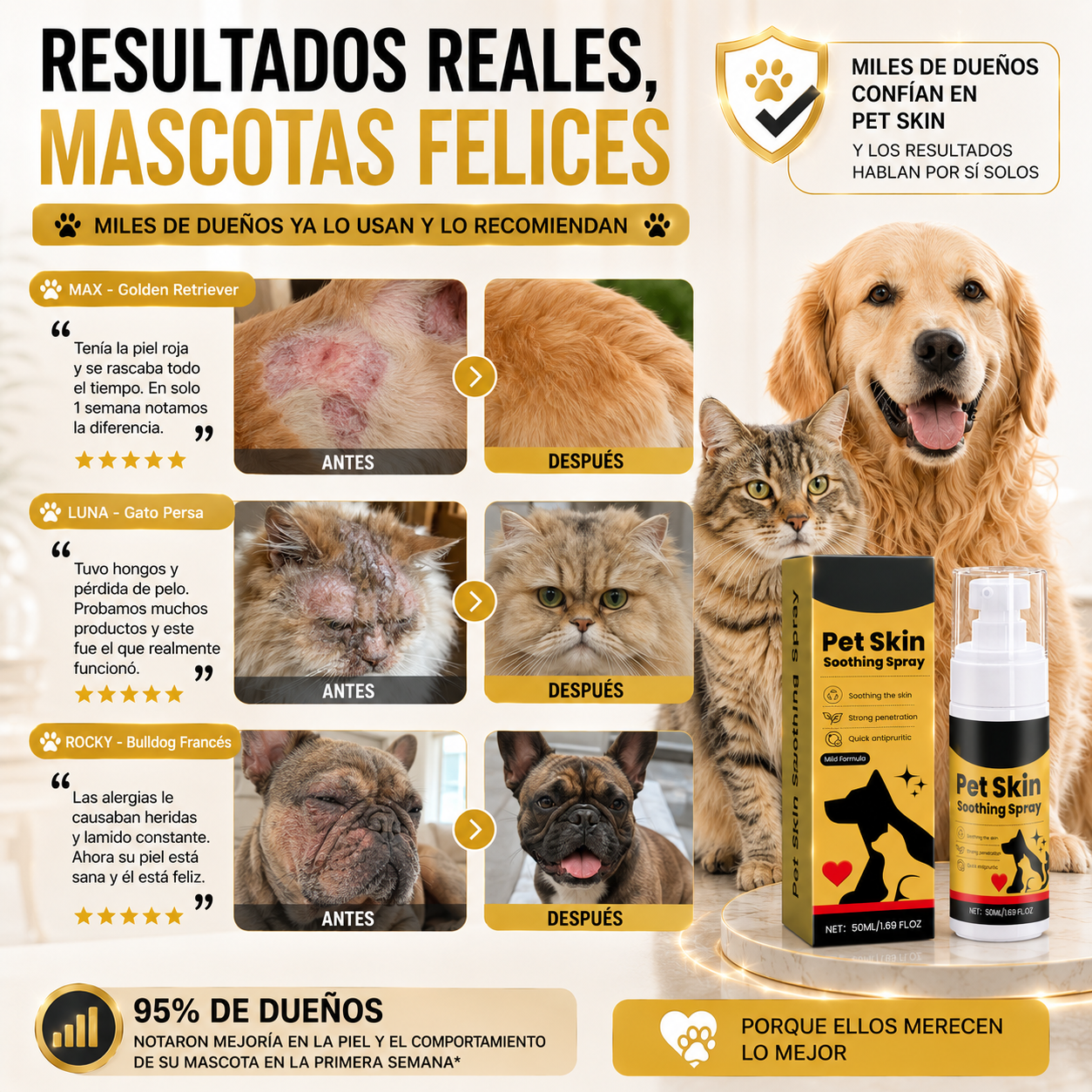 PetDerma – Spray Reparador para la Piel de Mascotas, Alivia Irritación y Favorece la Recuperación