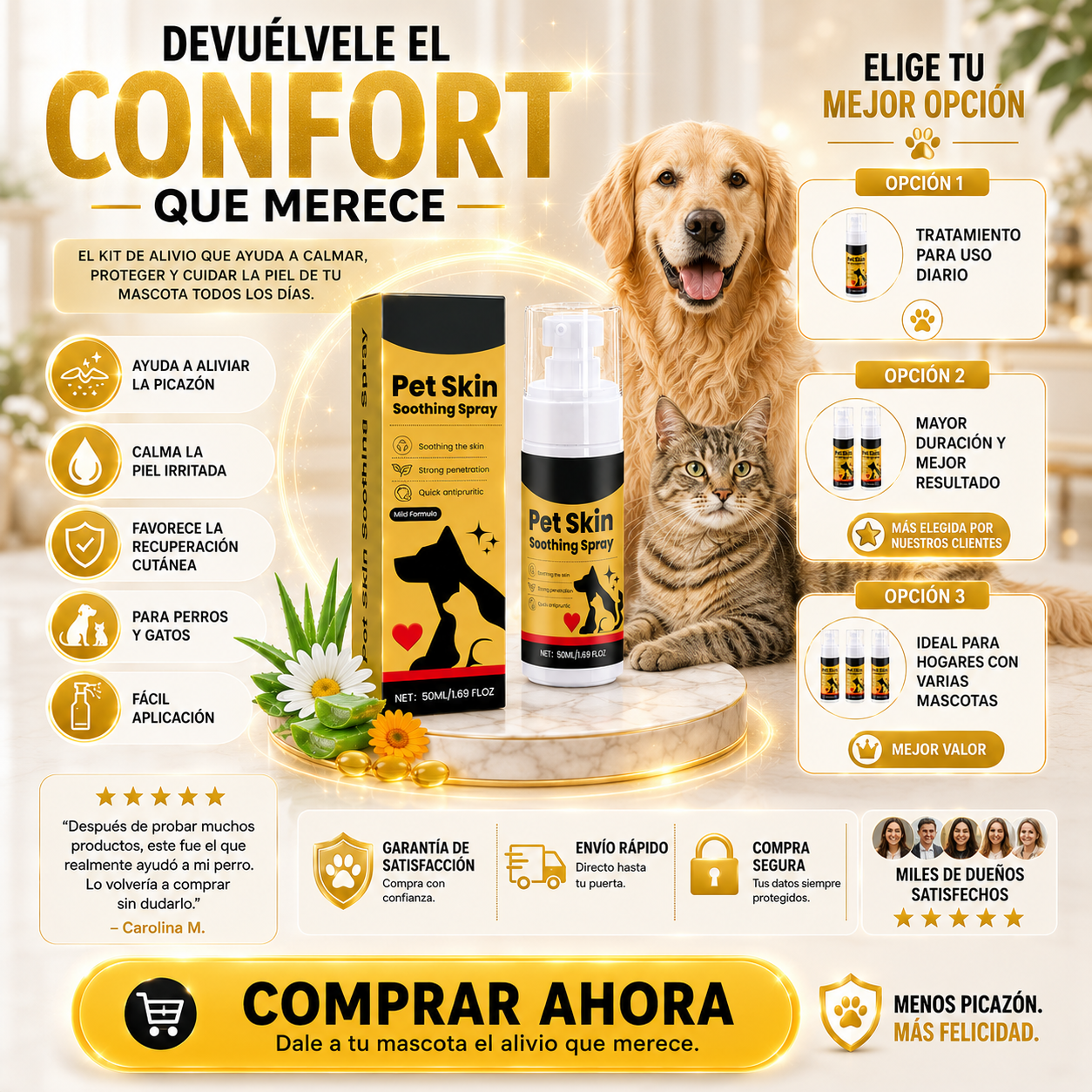 PetDerma – Spray Reparador para la Piel de Mascotas, Alivia Irritación y Favorece la Recuperación
