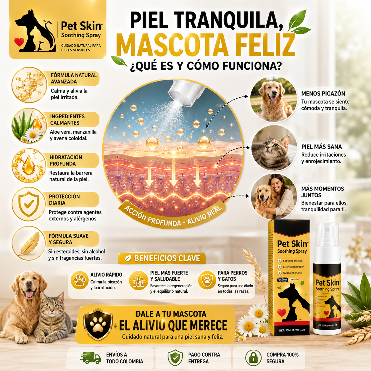 PetDerma – Spray Reparador para la Piel de Mascotas, Alivia Irritación y Favorece la Recuperación
