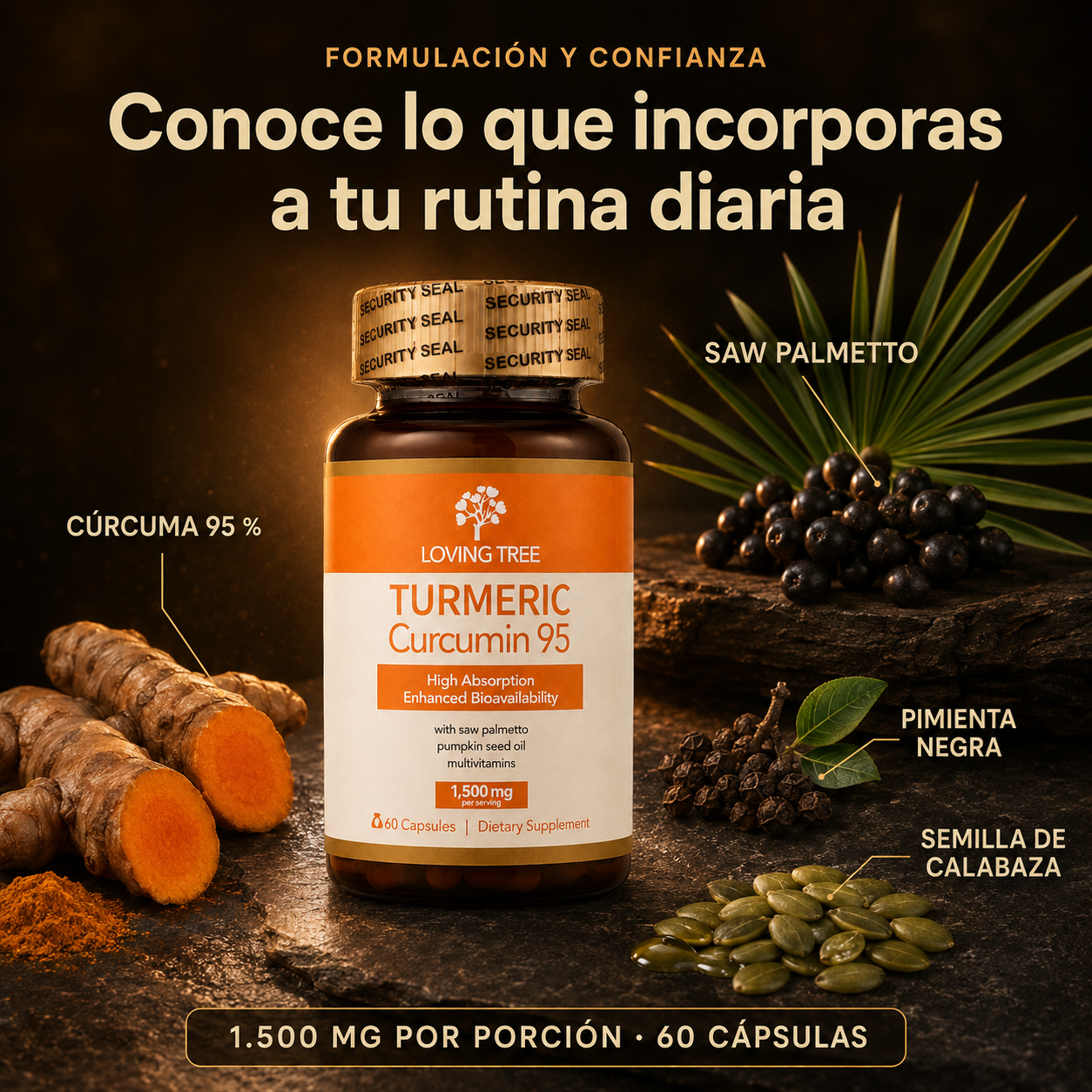 Turmeric Cúrcumin 95% - Concentrado para Articulaciones, Energía y Bienestar Diario
